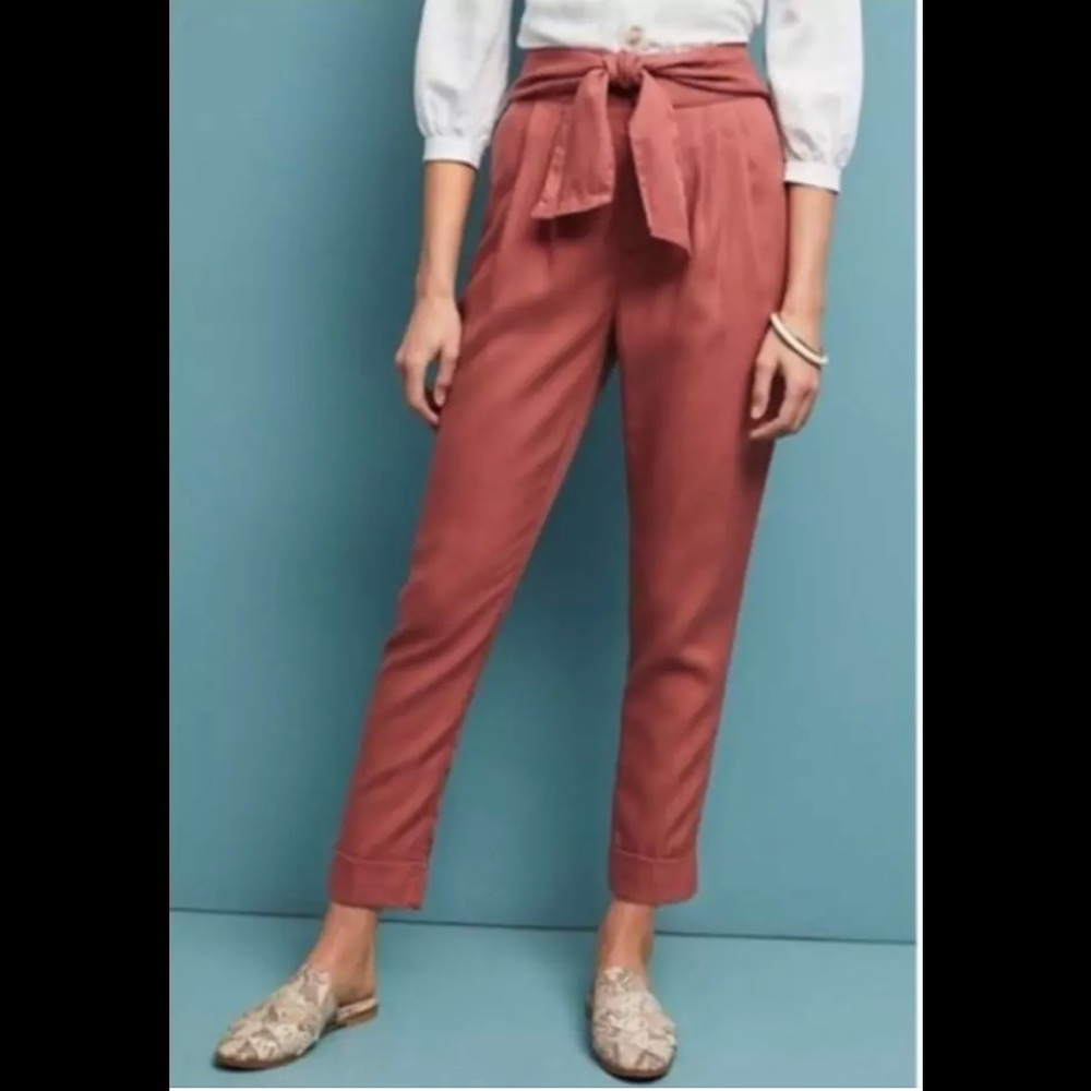 Anthropologie Cartonnier blush pink KINGSLEY high-waisted tapered pants.